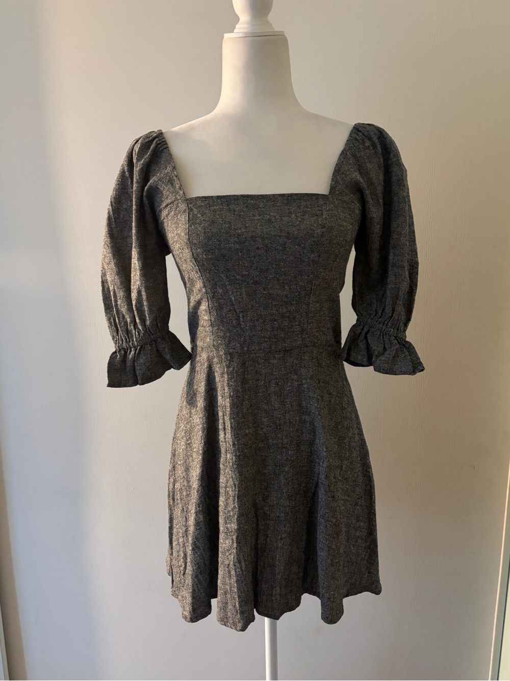 Whimsy + Row Charcoal Square Neck Puff Sleeve Mini Dress
